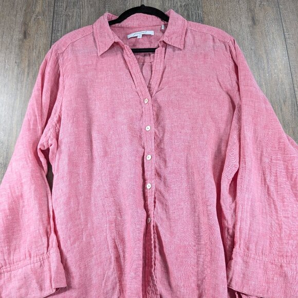 Foxcroft Top Womens XXL Pink 100% Linen Button Up Long Sleeve Lightweight Beach - Picture 1 of 9